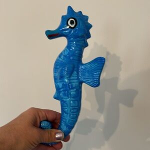 Bright Blue Mexican Pottery Seahorse Wall Hanger